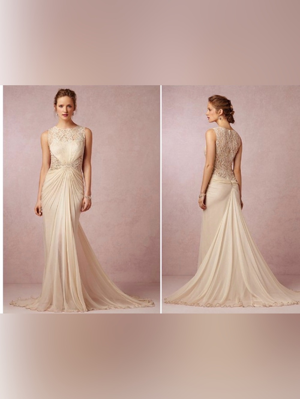 Tadashi Shoji Elegant Lace embellished Crinkle Chiffon Gown Sz 6